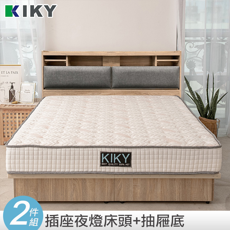 KIKY 飛燕附插座貓抓皮靠墊二件床組 雙人加大6尺(床頭片+抽屜床底)