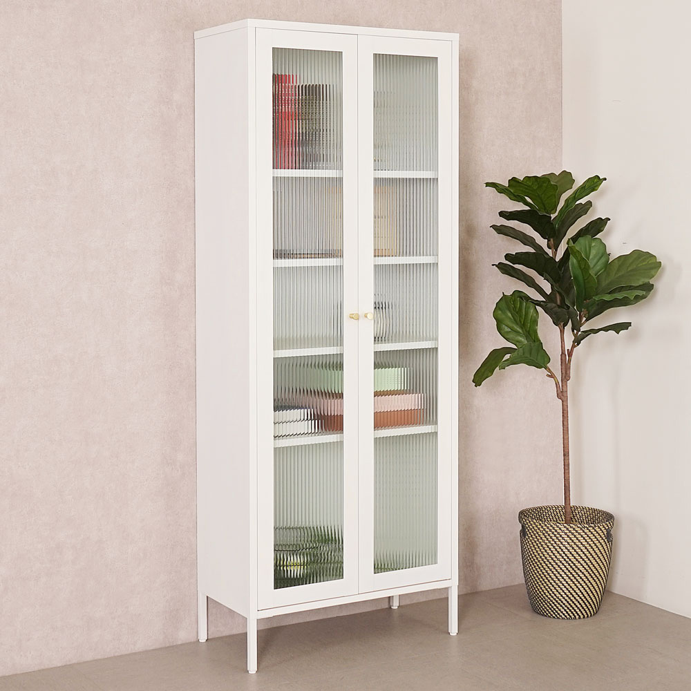 Homelike 喜家居鋼製長虹玻璃書櫃-弦月白(2235) - PChome 24h購物