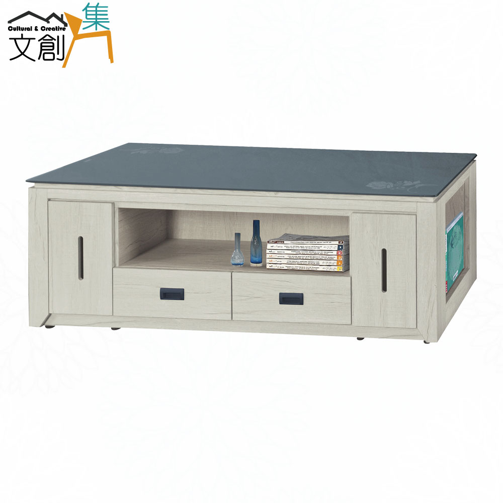 文創集 紅海 黑玻4.3尺黑玻白雪杉大茶几