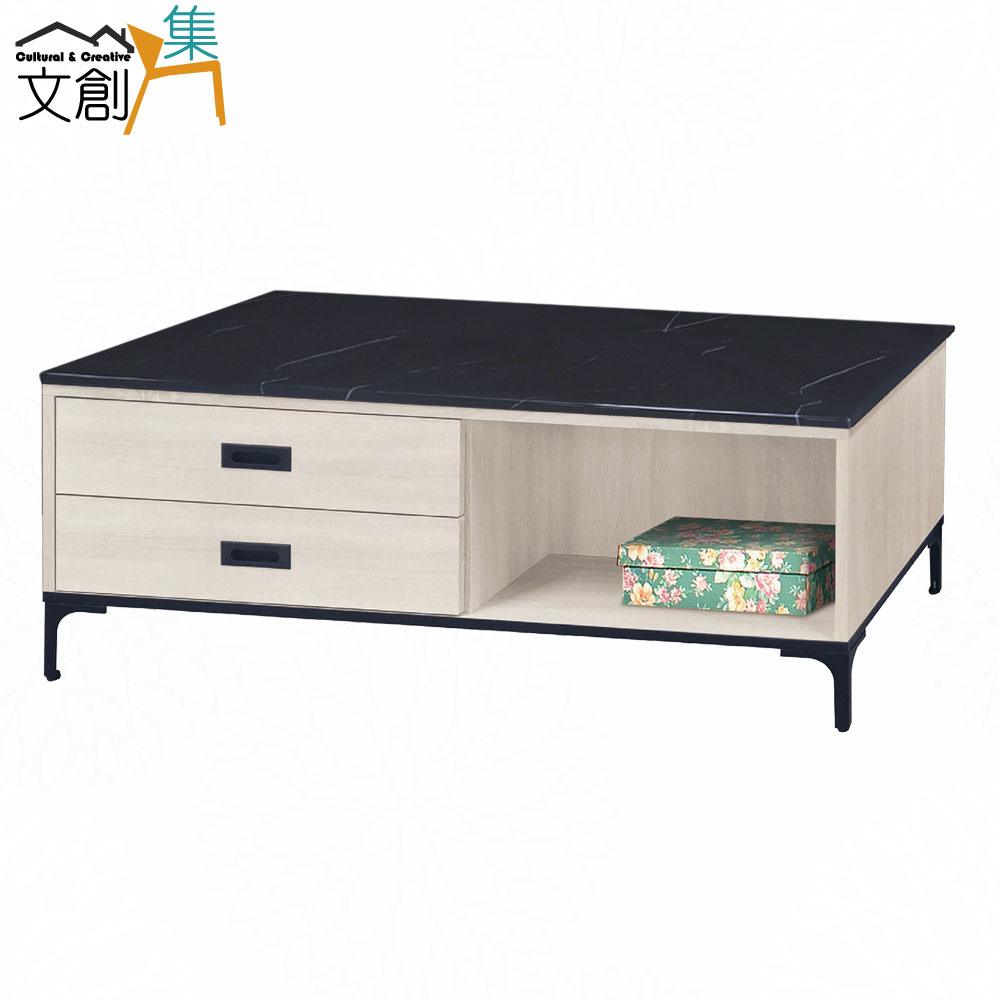 文創集 克倫威 黑白雲紋4尺石面二抽大茶几(四色石面可選)