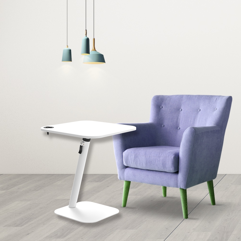 aka 多功能移動式升降邊桌-白色(方形) 48x48cm