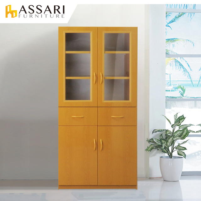 ASSARI -防潮防蛀塑鋼緩衝四門二抽高碗盤櫃(寬82x深42x180cm)