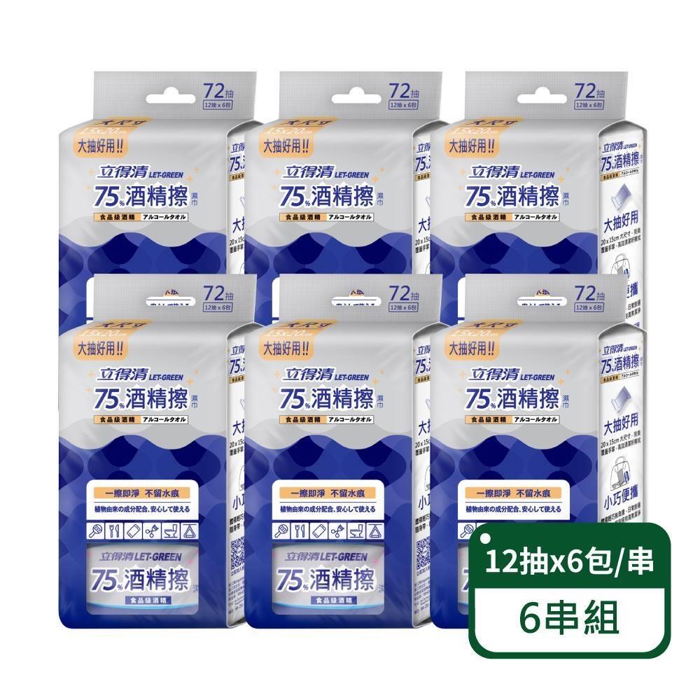 立得清 抗菌隨身包75%酒精擦濕巾迷你包-12抽x6包入-6串組（其他規格）