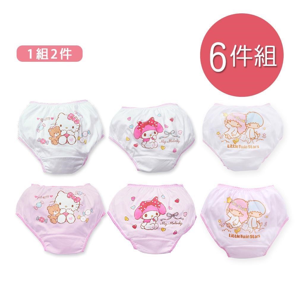 ONEDER 旺達 三麗鷗 凱蒂貓 美樂蒂 雙子星 女童純棉三角內褲 童內褲-S/M/L/XL-6件