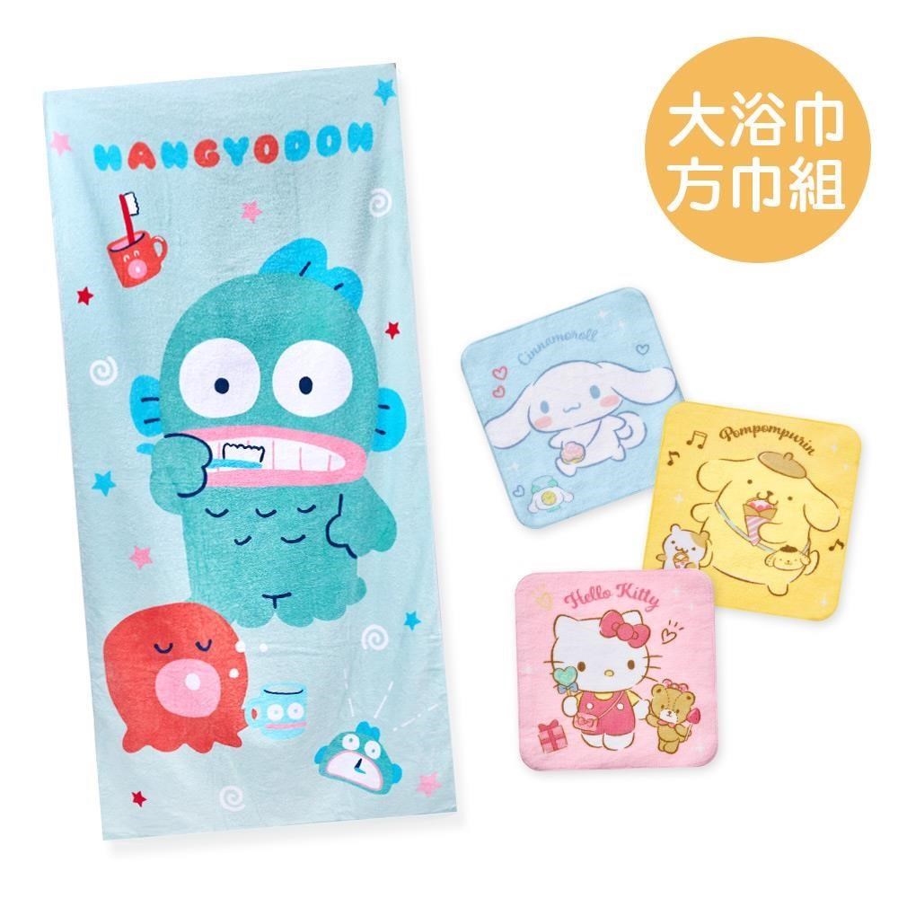 ONEDER 旺達 三麗鷗 人魚漢頓純棉大浴巾+三麗鷗3入小方巾4件組(HG-DC001+SO-DI001)