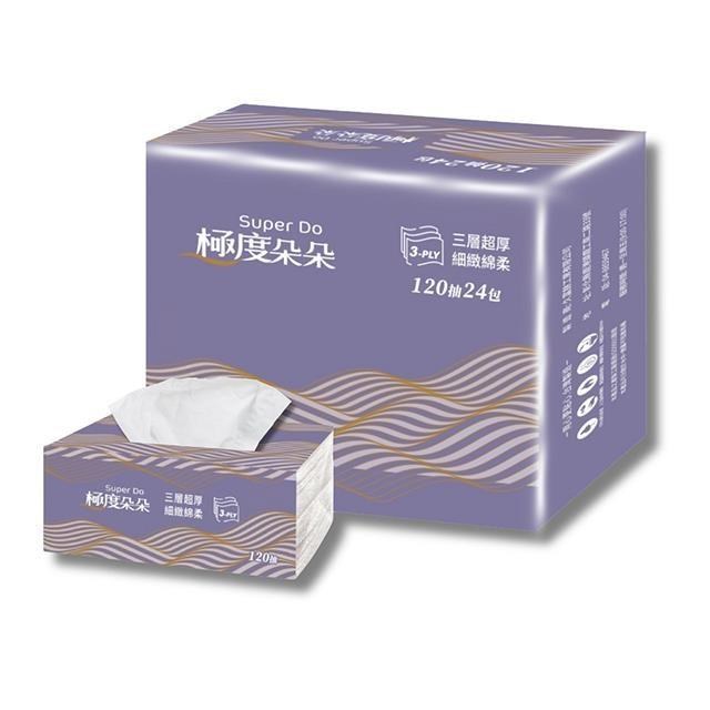 SUPERPURE 極度淳 Super Do極度朵朵 超厚柔3層抽取式花紋衛生紙120抽24包3串/箱X2