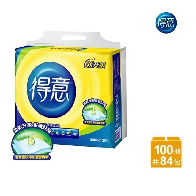 得意 連續抽取式花紋衛生紙(100抽x12包x7袋/箱)