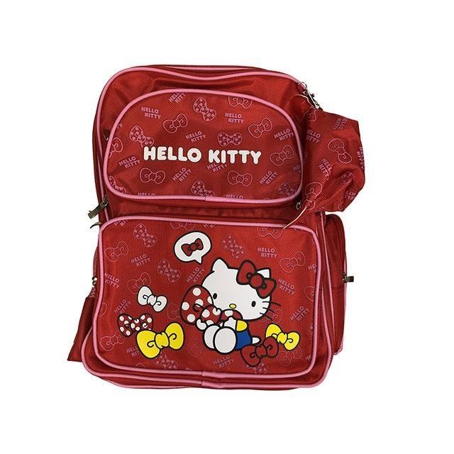 雪黛屋 KITTY後背大容量可A4資夾二主袋+外袋共四層上學附零錢包中低年級