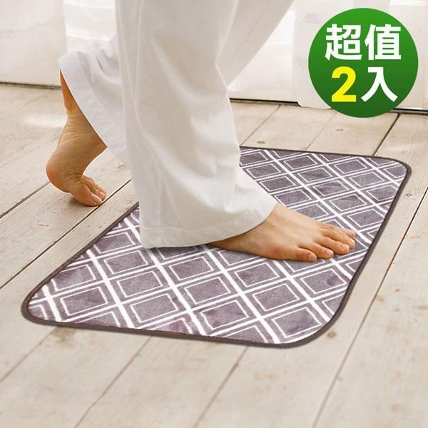 格藍傢飾 【南紡購物中心】 新潮流紓壓吸水防滑地墊-格紋咖(2入)
