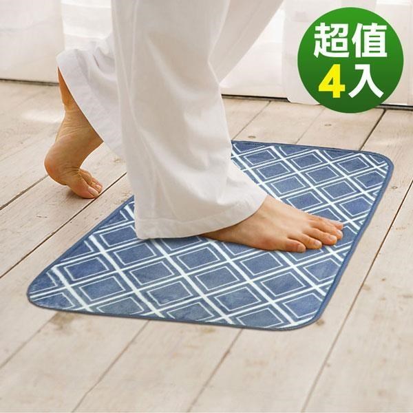 格藍傢飾 【南紡購物中心】 新潮流紓壓吸水防滑地墊-格紋藍(4入)