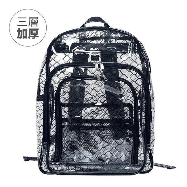 大船回港 【加厚三層黑格紋透明雙肩後背包 SH623】抗靜電 無塵室
