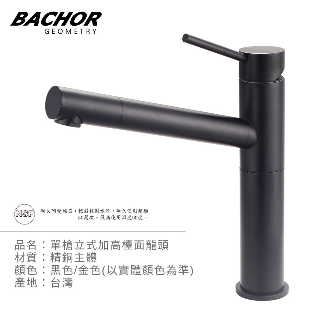 BACHOR 工業風單槍加高檯面龍頭(霧黑)《不含安裝》