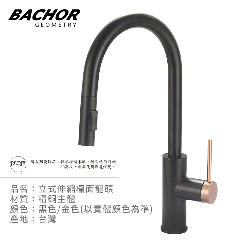 BACHOR 二段式切換 立式伸縮龍頭 黑金《不含安裝》