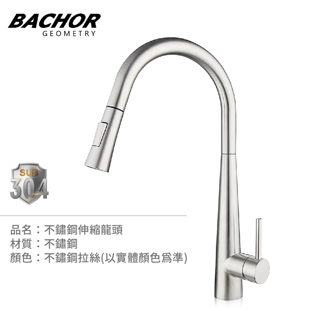 BACHOR 生活美學 不鏽鋼二段式切換花灑伸縮龍頭《不含安裝》