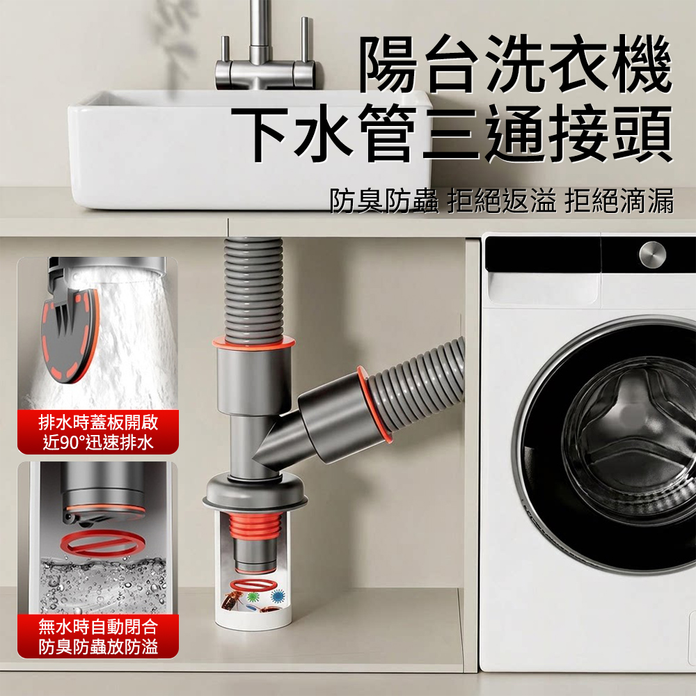 Homeco 排水管防臭芯 磁吸式自動閉合防臭器 浴室廚房防蟲排水配件 斜三通排水管接頭 免工具安裝