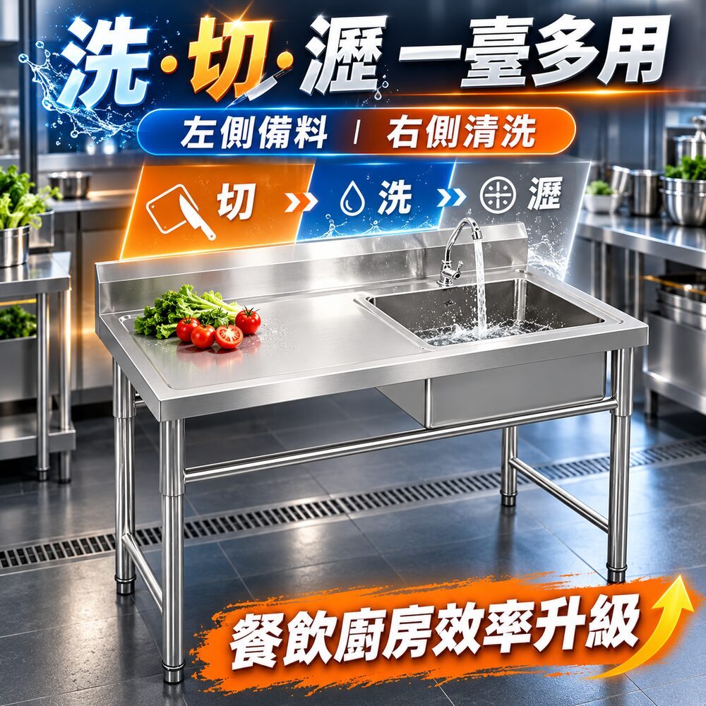 WOG 窩居 不鏽鋼商用廚房水槽 120×50×80cm 帶支架單槽 餐廳廚房洗菜洗碗洗手盆 商用不鏽鋼水池 餐廳廚房設備