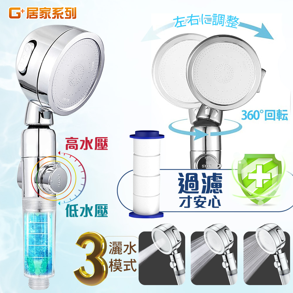 G+居家 濾淨三檔增壓SPA萬向蓮蓬頭/SPA蓮蓬頭/一鍵止水蓮蓬頭/省水蓮蓬頭