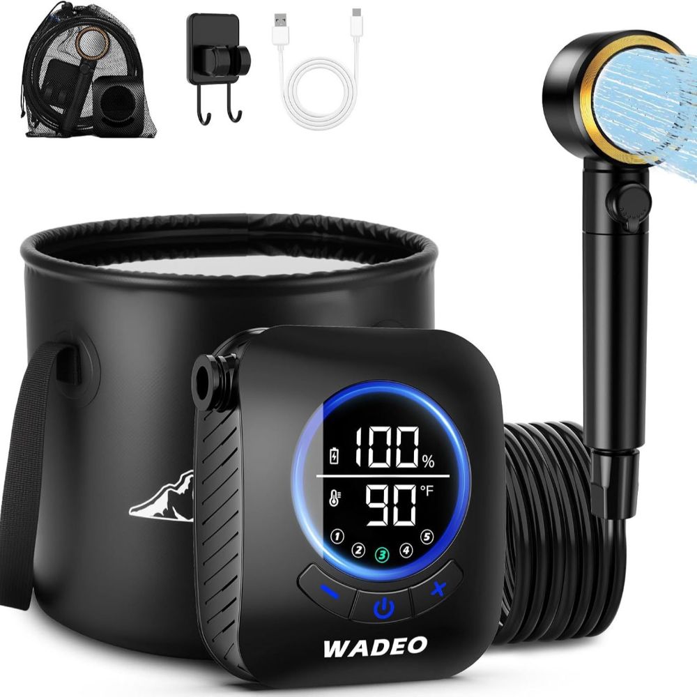 升級款充電式便攜戶外淋浴器 免安裝增壓花灑 9000mAh續航露營/宿舍/工地通用(增壓花灑)