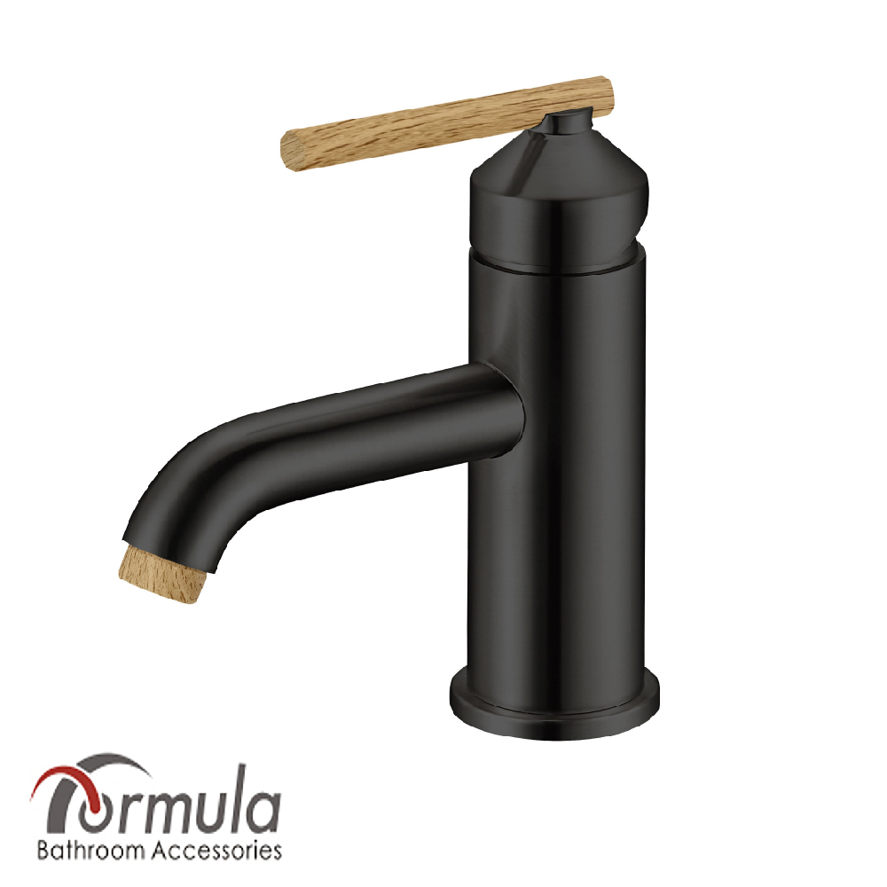 【Formula】時尚美學 單把手 面盆龍頭 洗手台龍頭 尊爵黑/木紋《不含安裝》