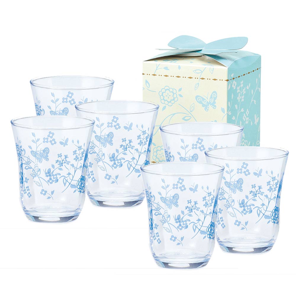 【WUZ屋子】日本TOYO-SASAKI 花蝶水杯禮盒 230ml-藍 6入組