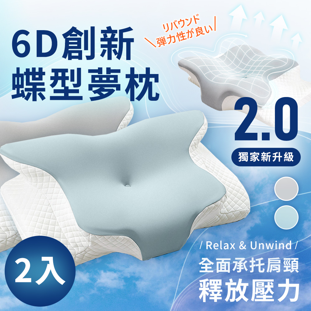 J-bedtime 床寢時光 【皇の夢枕】護頸除鼾釋壓好眠蝶型記憶枕頭2入(涼感 石墨烯)