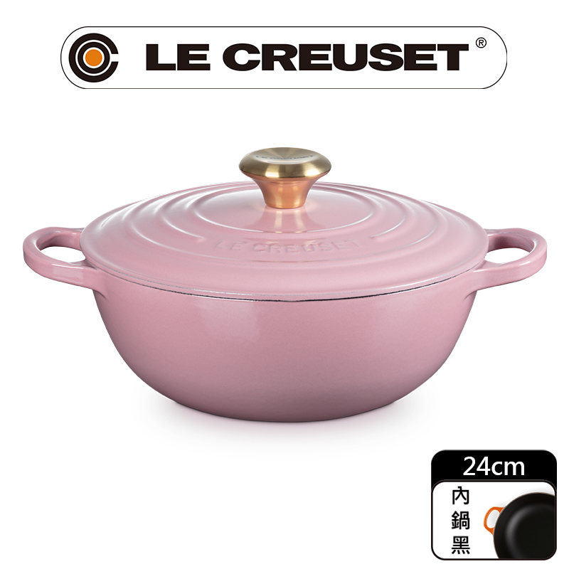 LE CREUSET -典藏琺瑯鑄鐵鍋媽咪鍋24cm (薔薇-金頭-內鍋黑)