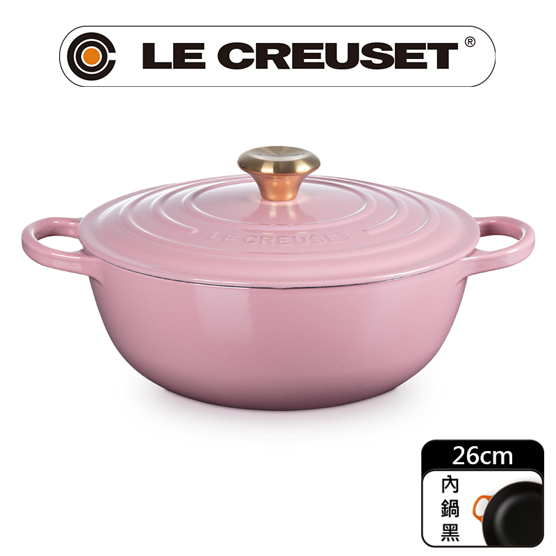 LE CREUSET -典藏琺瑯鑄鐵鍋媽咪鍋26cm(薔薇-金頭-內鍋黑)