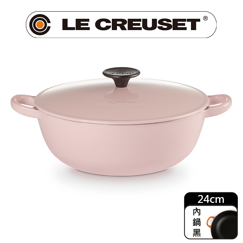 LE CREUSET -琺瑯鑄鐵鍋媽咪鍋24cm (雪紡粉-電木頭-內鍋黑)