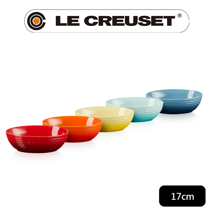 LE CREUSET -瓷器橢圓形湯碗組17cm-5入 (櫻桃紅/火焰橘/閃亮黃/薄荷綠/水手藍)