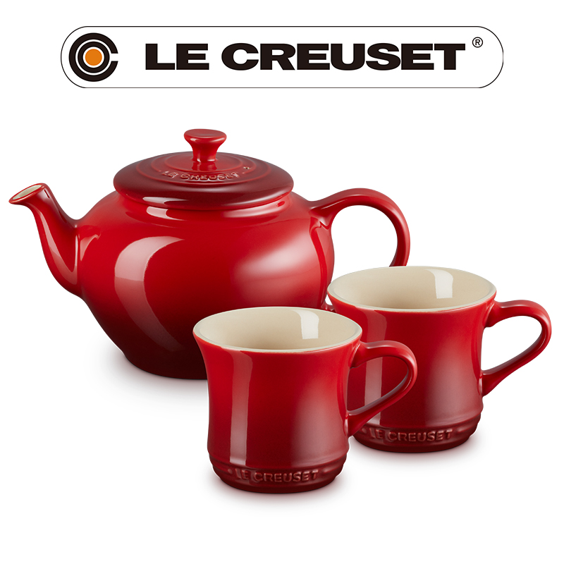 LE CREUSET -盒損福利品_瓷器茶具組 (1壺2杯)(櫻桃紅)