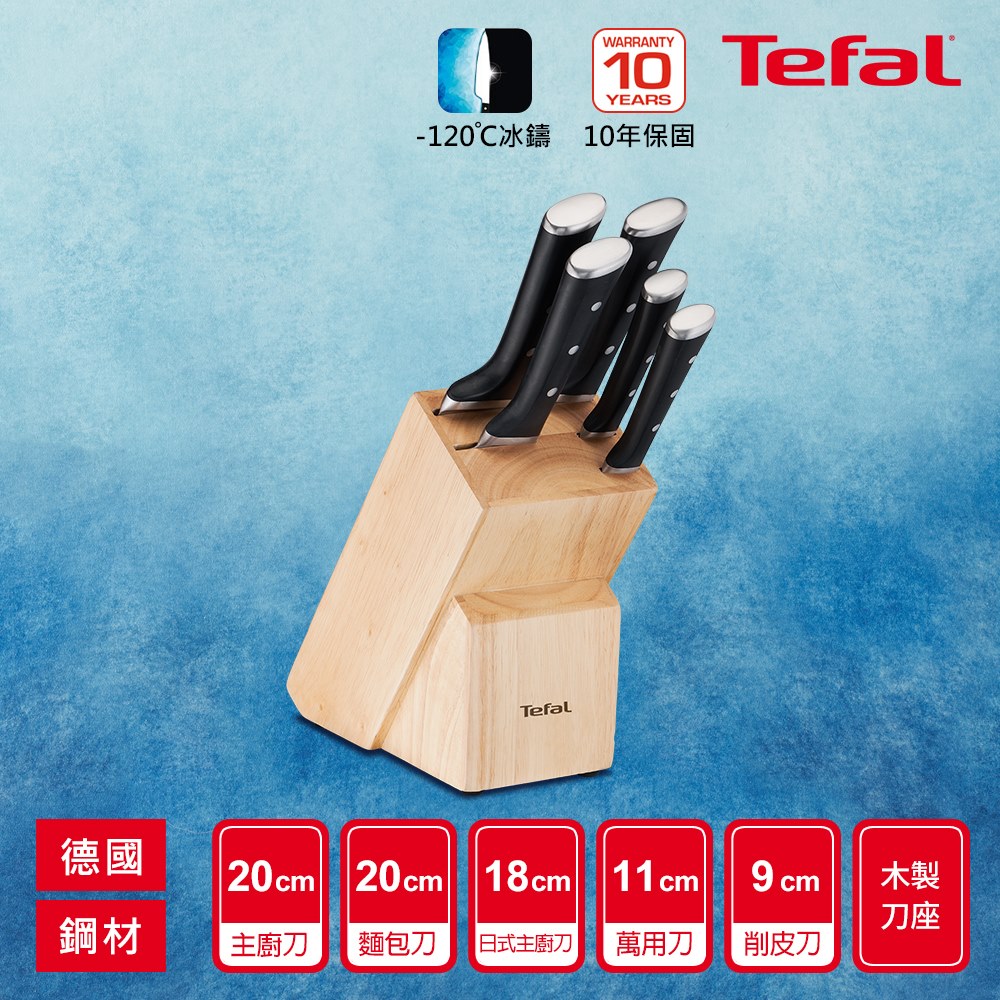 Tefal 特福 冰鑄不鏽鋼系列刀具六件組(含刀座)