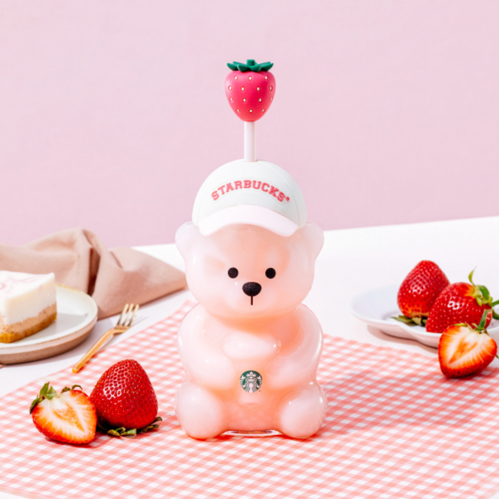 STARBUCKS 星巴克 草莓小熊玻璃TOGO冷水杯