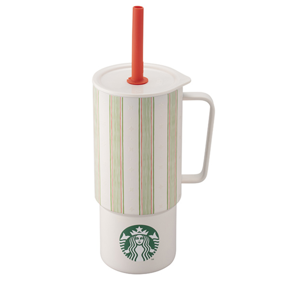 STARBUCKS 星巴克 條紋不鏽鋼吸管把手杯
