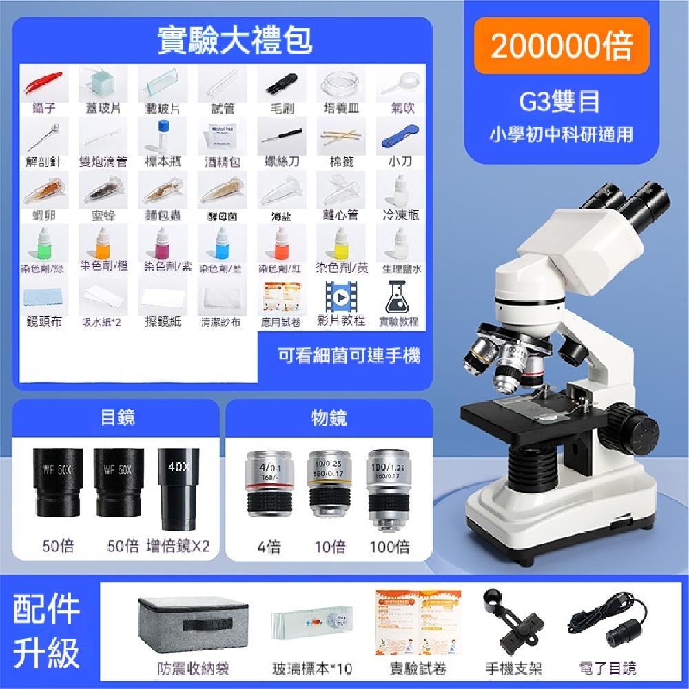 FANGGE 方格 顯微鏡 光學顯微鏡 雙目顯微鏡 科學實驗室顯微鏡 高倍光學顯微鏡 高清電子顯微鏡（其他規格）