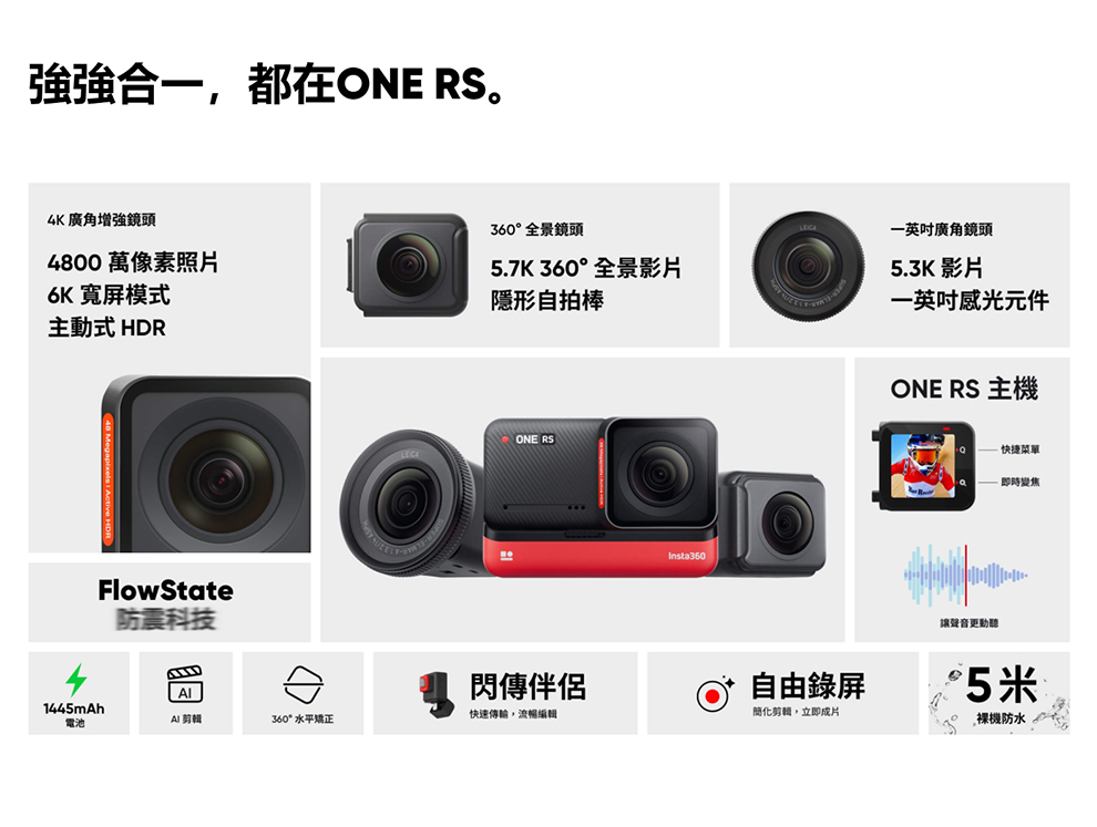 Insta360 ONE RS 雙鏡頭套裝組全景/運動攝影機公司貨- PChome 24h購物