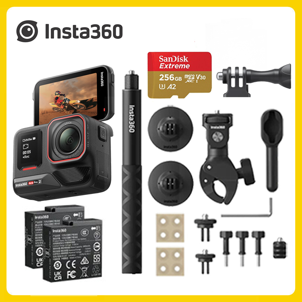 Insta360 Ace Pro 2 翻轉螢幕運動相機 雙電版 摩托車自拍棒套裝 (先創公司貨)