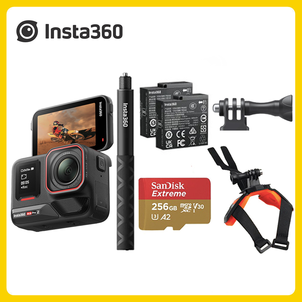 Insta360 Ace Pro 2 翻轉螢幕運動相機 雙電版 安全帽下巴自拍棒套裝 (先創公司貨)