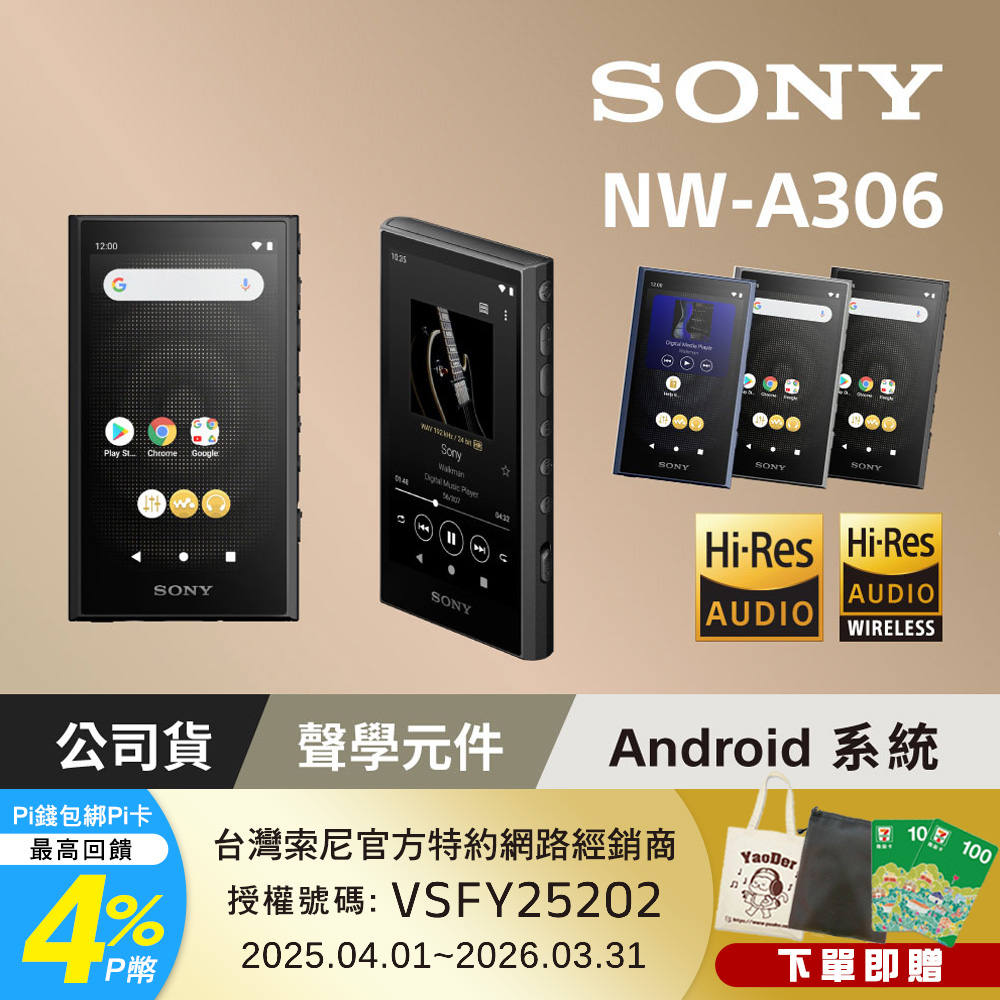 SONY 索尼 NW-A306 Walkman數位音樂播放器 [公司貨 保固12+6]