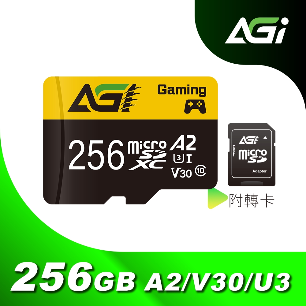 AGI 亞奇雷 TF138 256GB MicroSDXC UHS-I A2 V30 記憶卡(讀寫100/70MBs 附轉卡)