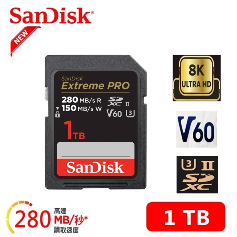 SanDisk 晟碟 [全新版 再升級] 1 TB Extreme PRO SDXC UHS II 記憶卡 280MB/s(專業攝影 原廠永久保固)