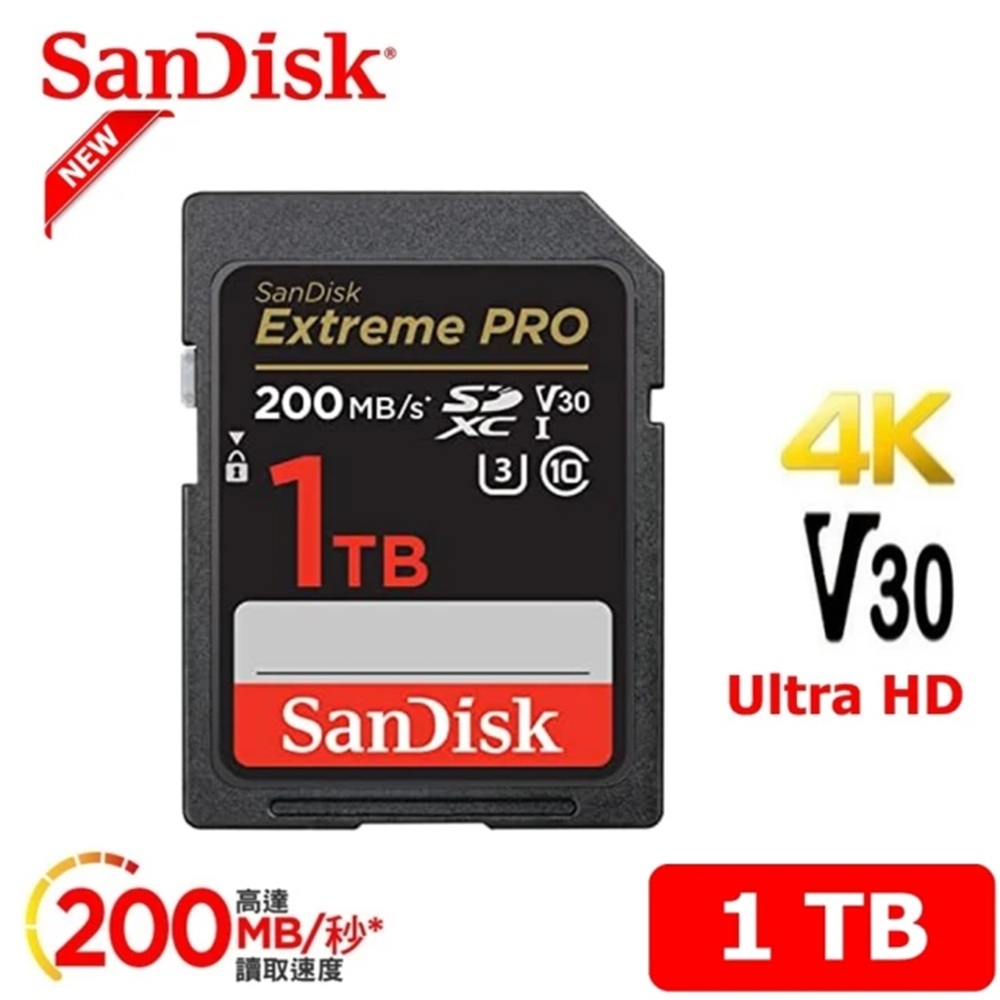 SanDisk 晟碟 [全新版 再升級] 1TB Extreme PRO SDXC V30 記憶卡 200MB/s(專業攝影 原廠永久保固)