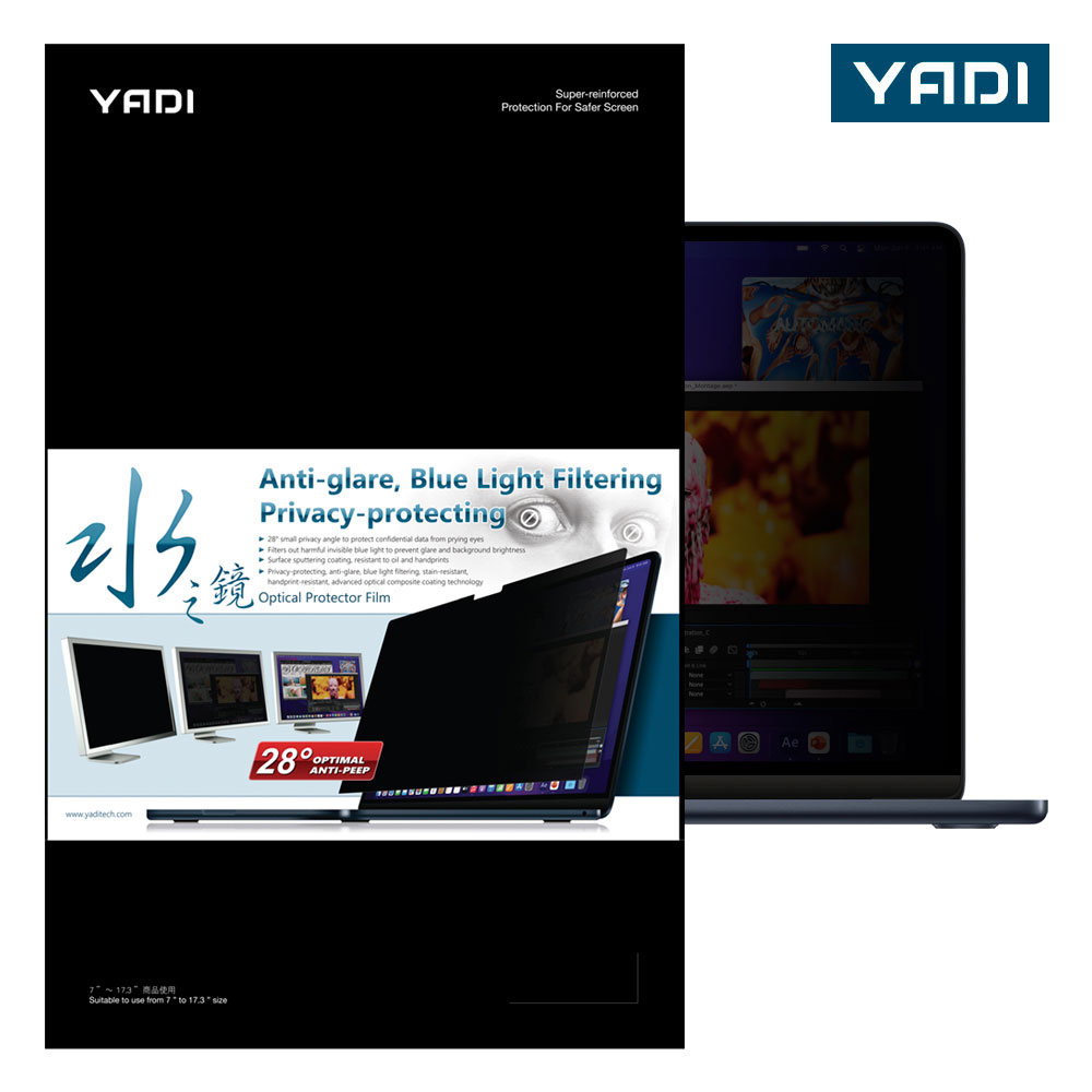 YADI 亞第 防窺抗眩濾藍光 Apple Macbook Pro 16.2吋/M2/A2780 專用 16.2吋16:10 磁吸式水之鏡防窺片