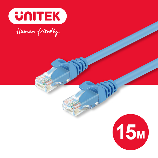 UNITEK 優越者 24K鍍金頭CAT6網路線 15M (藍色) (Y-C814ABL)