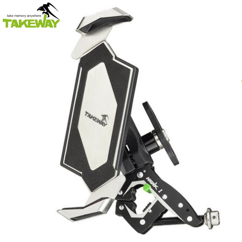TAKEWAY 台灣製機車手機架黑隼Z手機座+極限運動夾鉗具HAWK1-PH05(標準防盜版)摩托車重機夾具-重車教士推薦