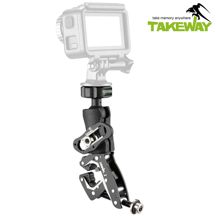 TAKEWAY 極限運動鉗式萬向球形夾具HAWK1(防盜版單機;附GoPro轉接座1/4"螺牙)適運動攝影機固定座&摩托車重機車夾