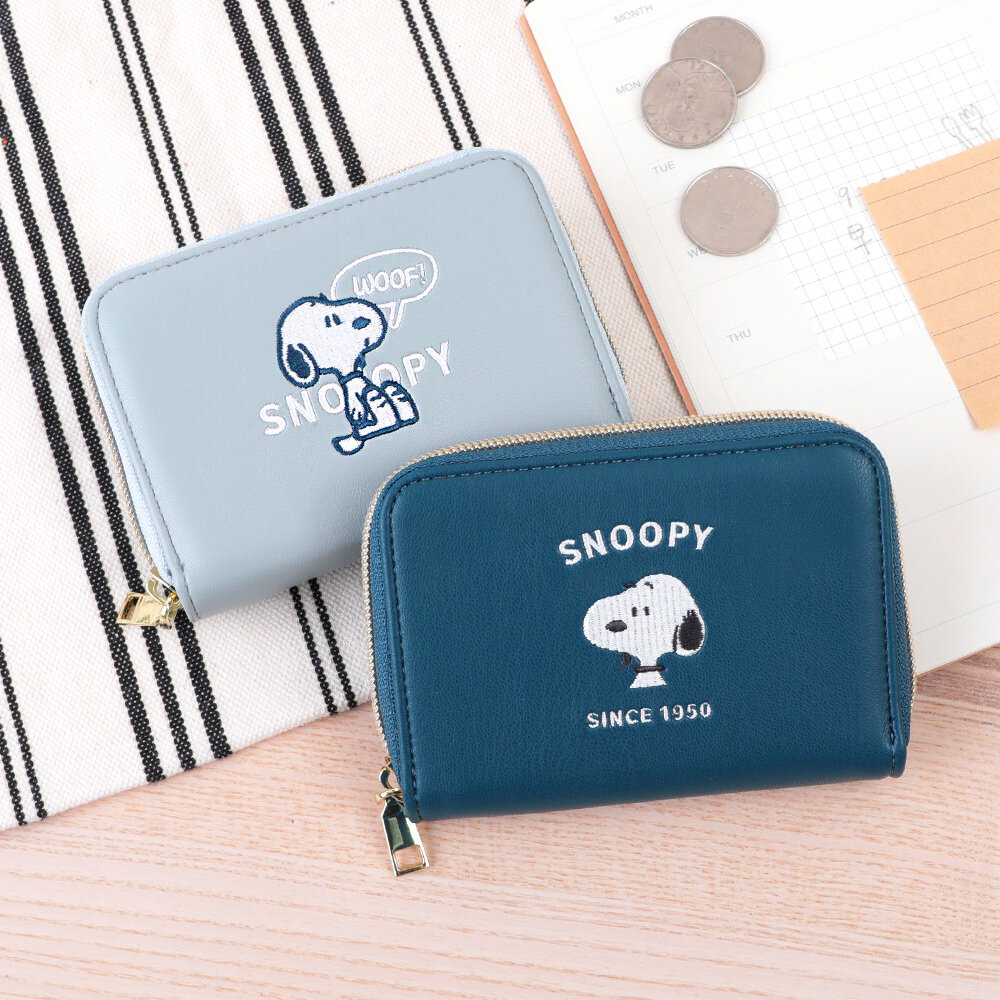 SNOOPY 史努比 Peanuts史努比皮質短夾零錢包-Snoopy 多層卡夾