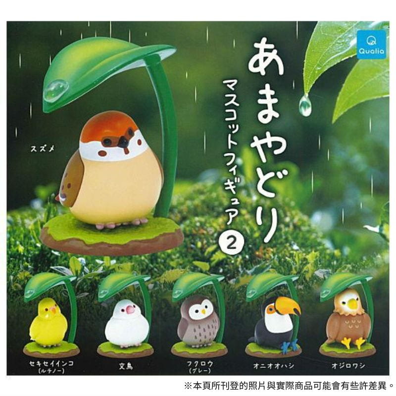 Qualia 躲雨動物 鳥 貓頭鷹 鸚鵡 麻雀 虎皮鸚鵡 大嘴鳥 第2彈 扭蛋轉蛋 全6種