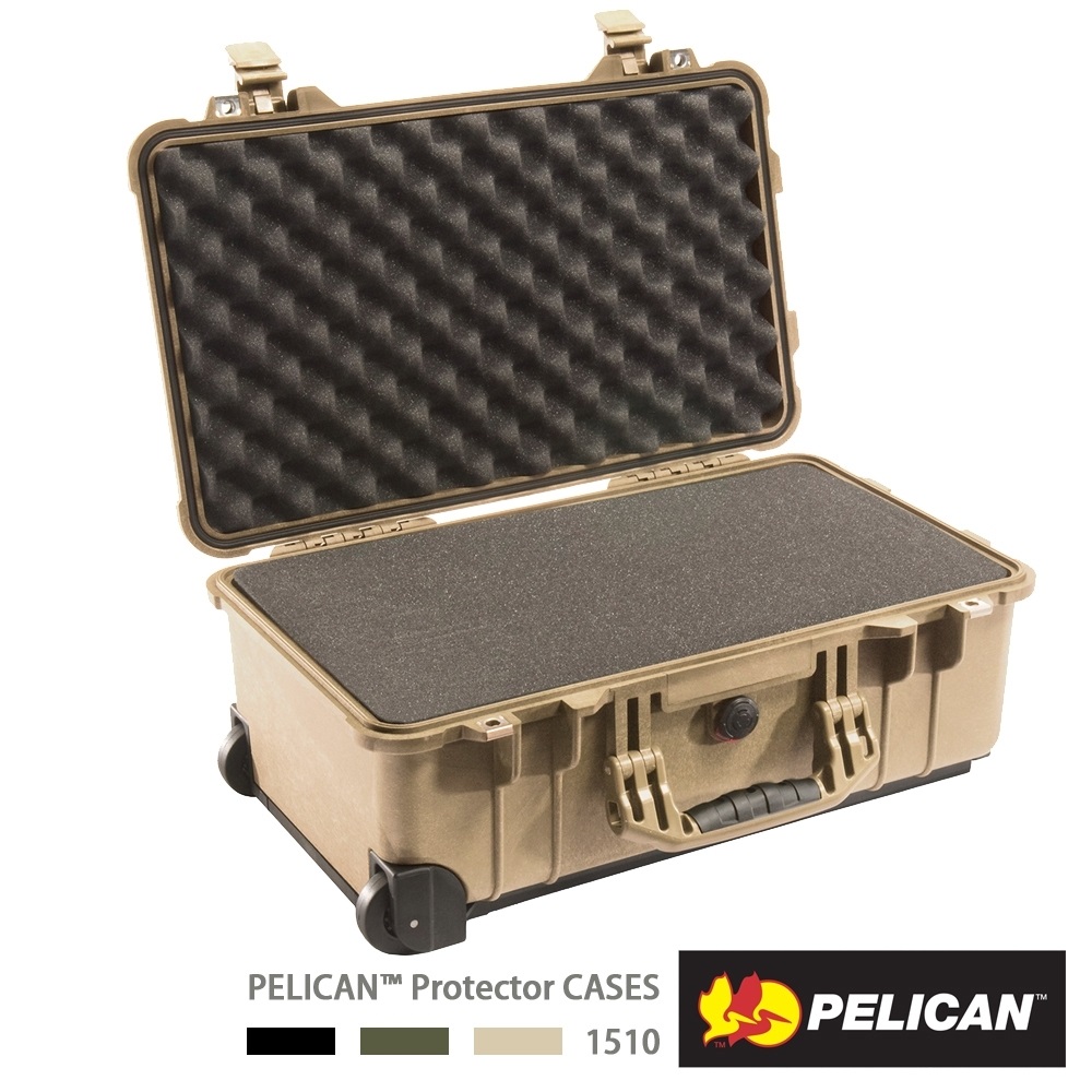 Pelican 派力肯 1510 泡棉氣密箱-含輪座(沙漠黃)