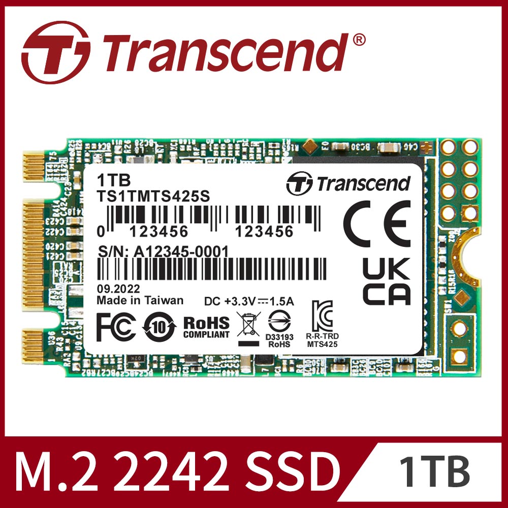 Transcend 創見 MTS425S 1TB M.2 2242 SATA Ⅲ SSD固態硬碟 (TS1TMTS425S)