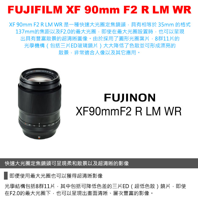 FUJIFILM XF 90mm F2 R LM WR 鏡頭公司貨- PChome 24h購物